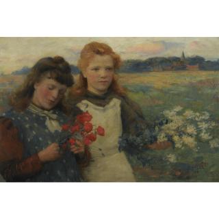 John N. Mcghie R.S.A., R.S.W. - Girls Picking Wild Flowers