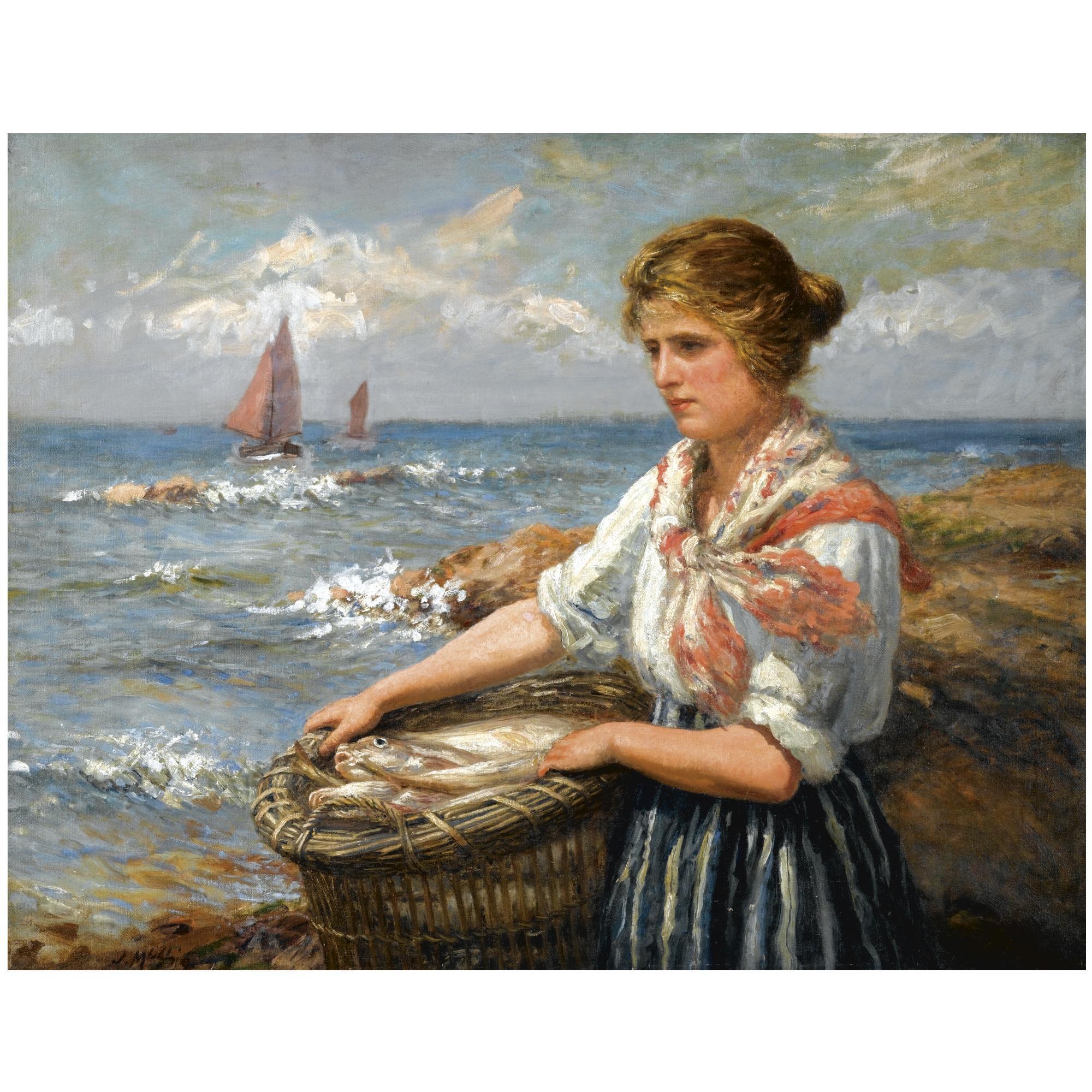 John N. McGhie R.S.A., R.S.W. - The Young Fishergirl; Breaking Waves