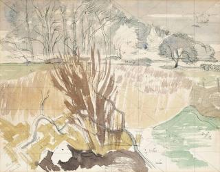 John Nash, R.A. - A landscape with trees near Kessingland