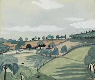 John Nash, R.A. - Farm on a Hillside