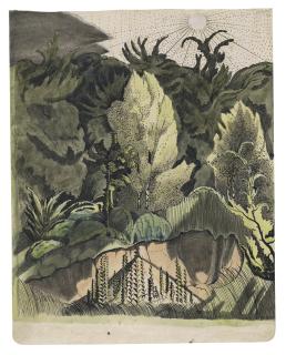 John Nash, R.A. - Gravel pit deep in the forest, sunset