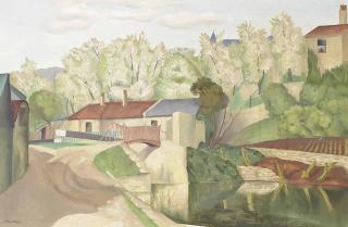 John Nash, R.A. - Landscape with Canal, Lock and Bridge