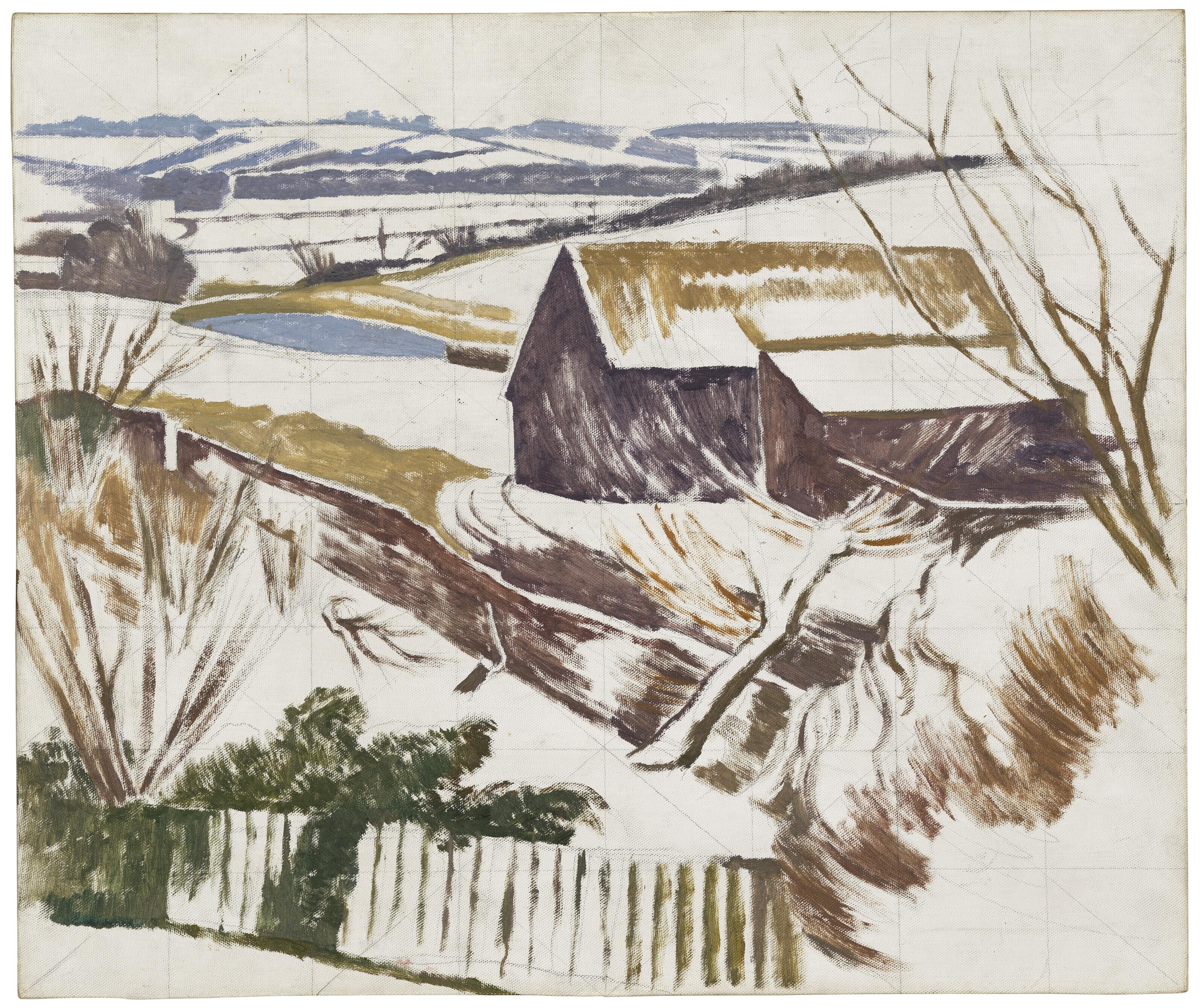 John Nash, R.A. - The black barn at Bottengoms, Essex, winter