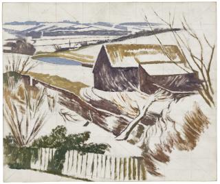 John Nash, R.A. - The black barn at Bottengoms, Essex, winter