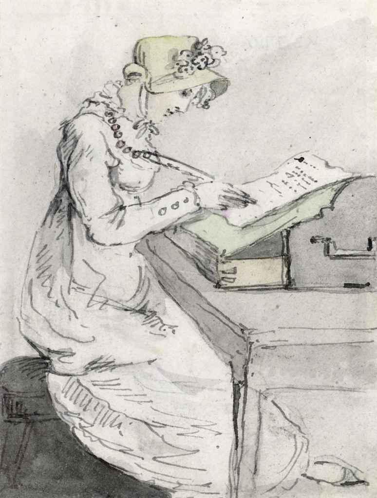 John Nixon - A young lady seated at her desk writing
