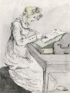 John Nixon - A young lady seated at her desk writing