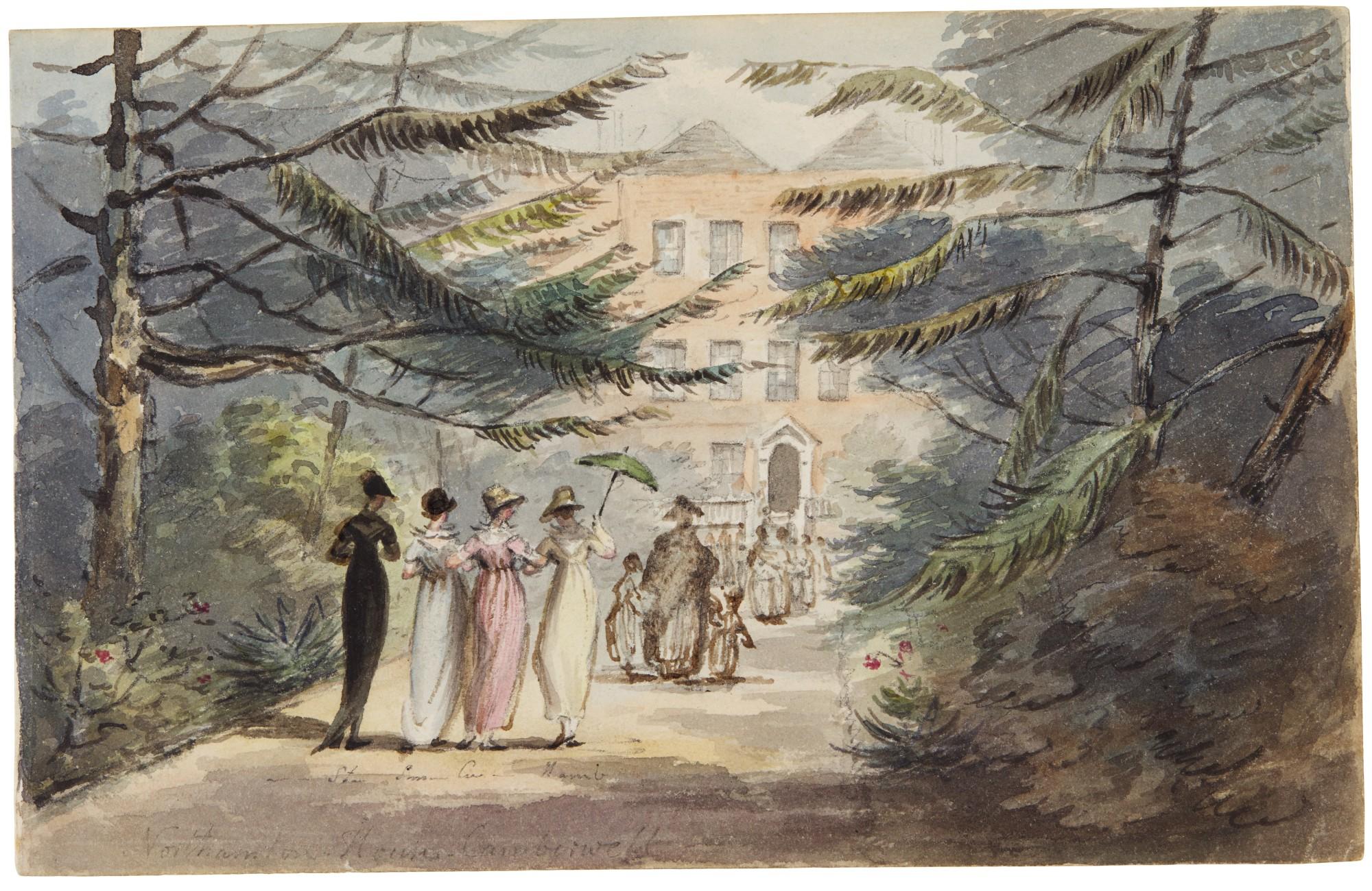 John Nixon - Elegant figures walking towards Northampton House, Camberwell