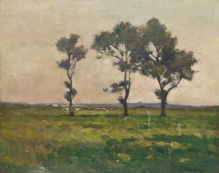 John Noble Barlow, R.O.I., R.W.A. - Landscape with trees, cattle grazing beyond