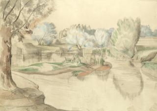 John Northcote Nash R.A. - Pond with Figures