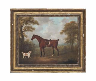 John Nost Sartorius - A Bay Hunter And A Spaniel In A Paddock