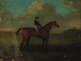 John Nost Sartorius - A chestnut racehorse with jockey up