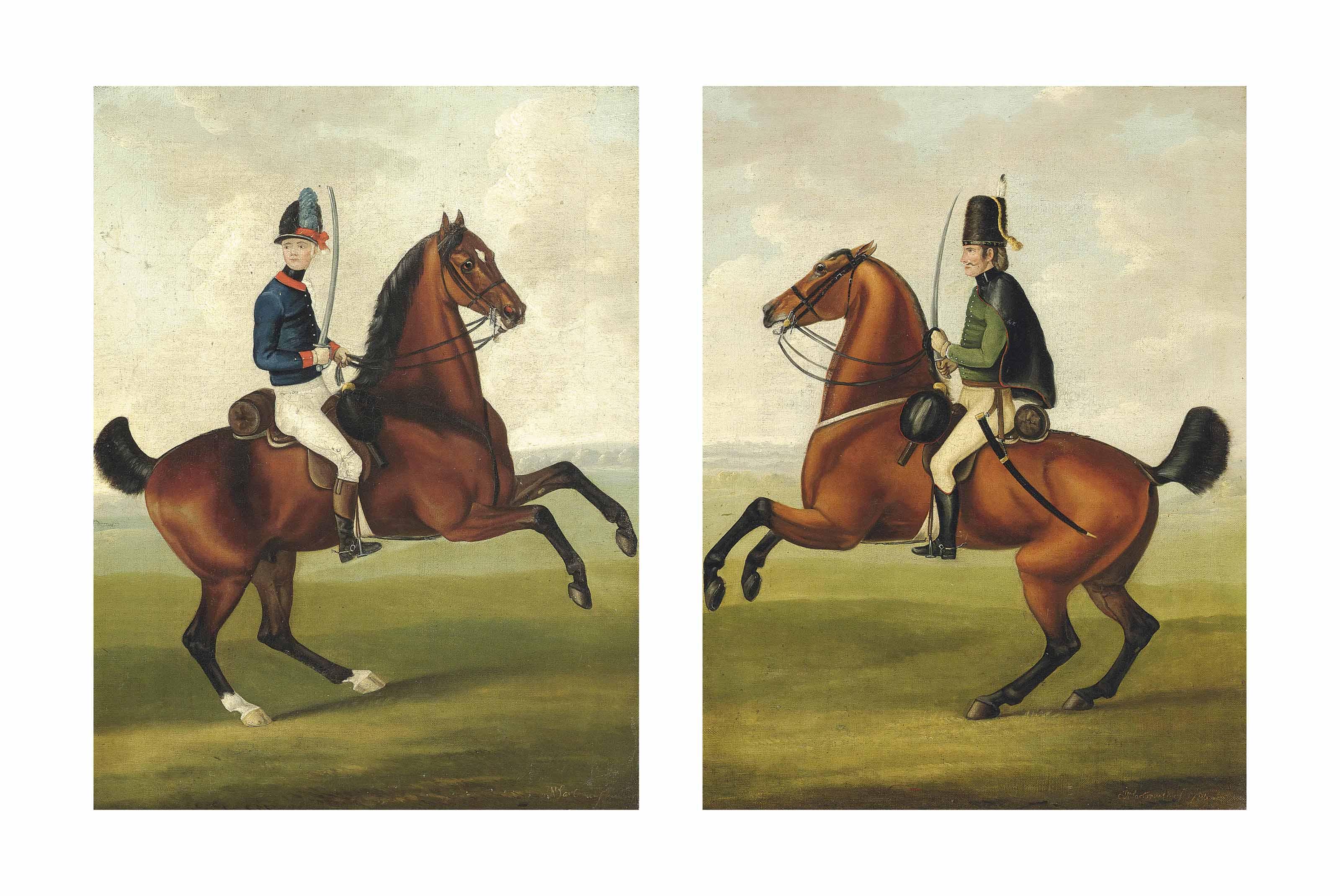 John Nost Sartorius - A yeomanry officer on horseback; and A German Hussar on horseback