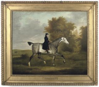 John Nost Sartorius - Portrait of Sir Tatton Sykes Bt., (1772-1863), small full-length on his horse in a landscape