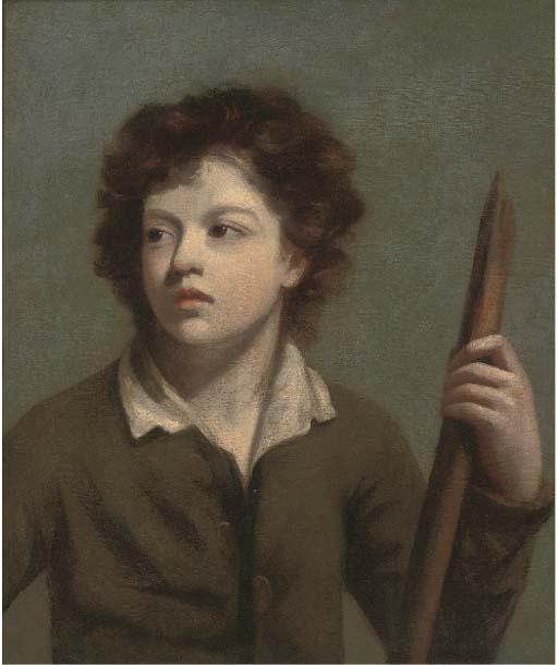 John Opie, R.A. - Portrait of A Boy, Bust-Length, In A Brown Coat, Holding A Staff