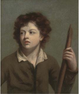 John Opie, R.A. - Portrait of A Boy, Bust-Length, In A Brown Coat, Holding A Staff