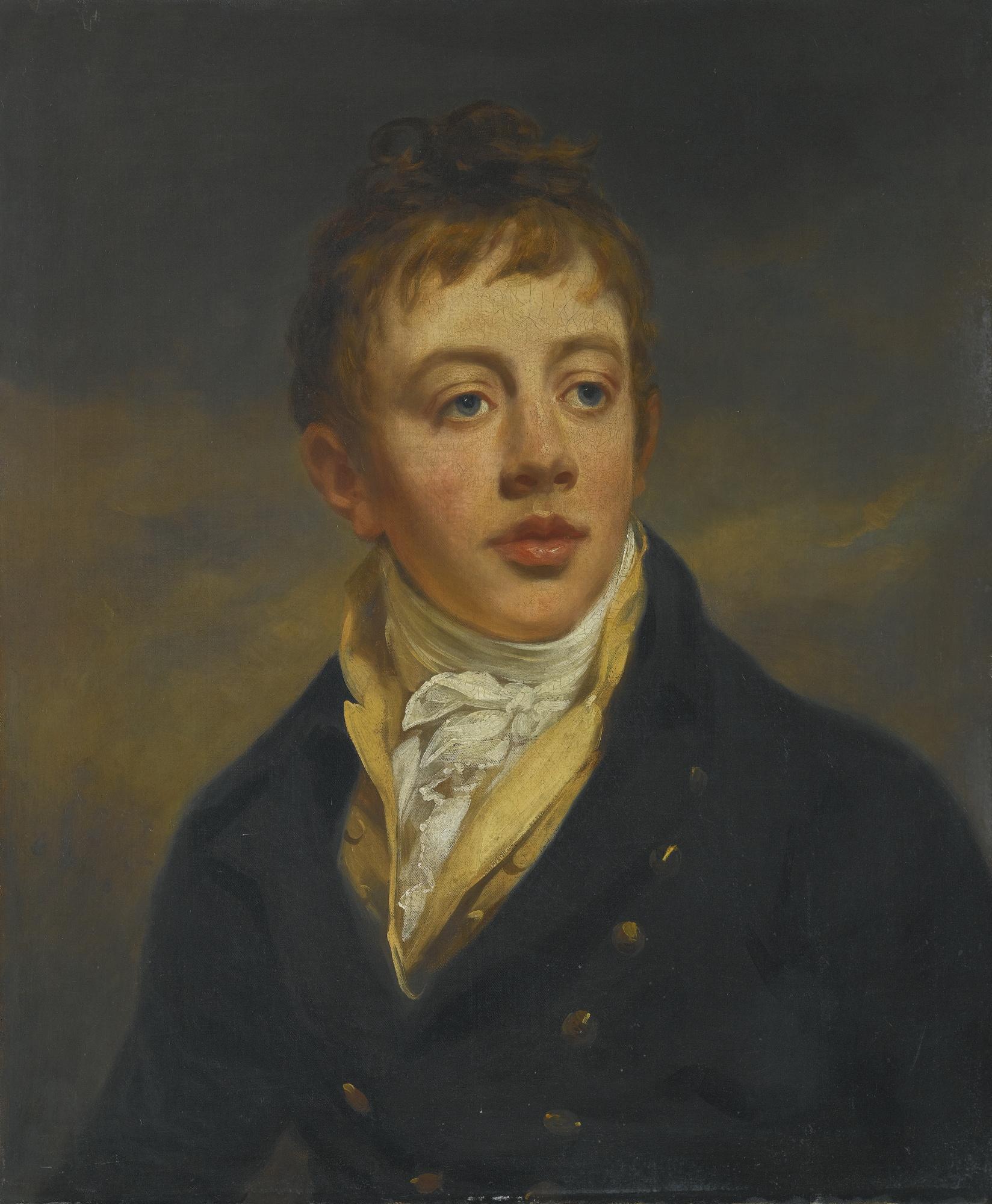 John Opie, R.A. - Portrait Of A Young Man In A Blue Coat, Yellow Jacket And Cravat