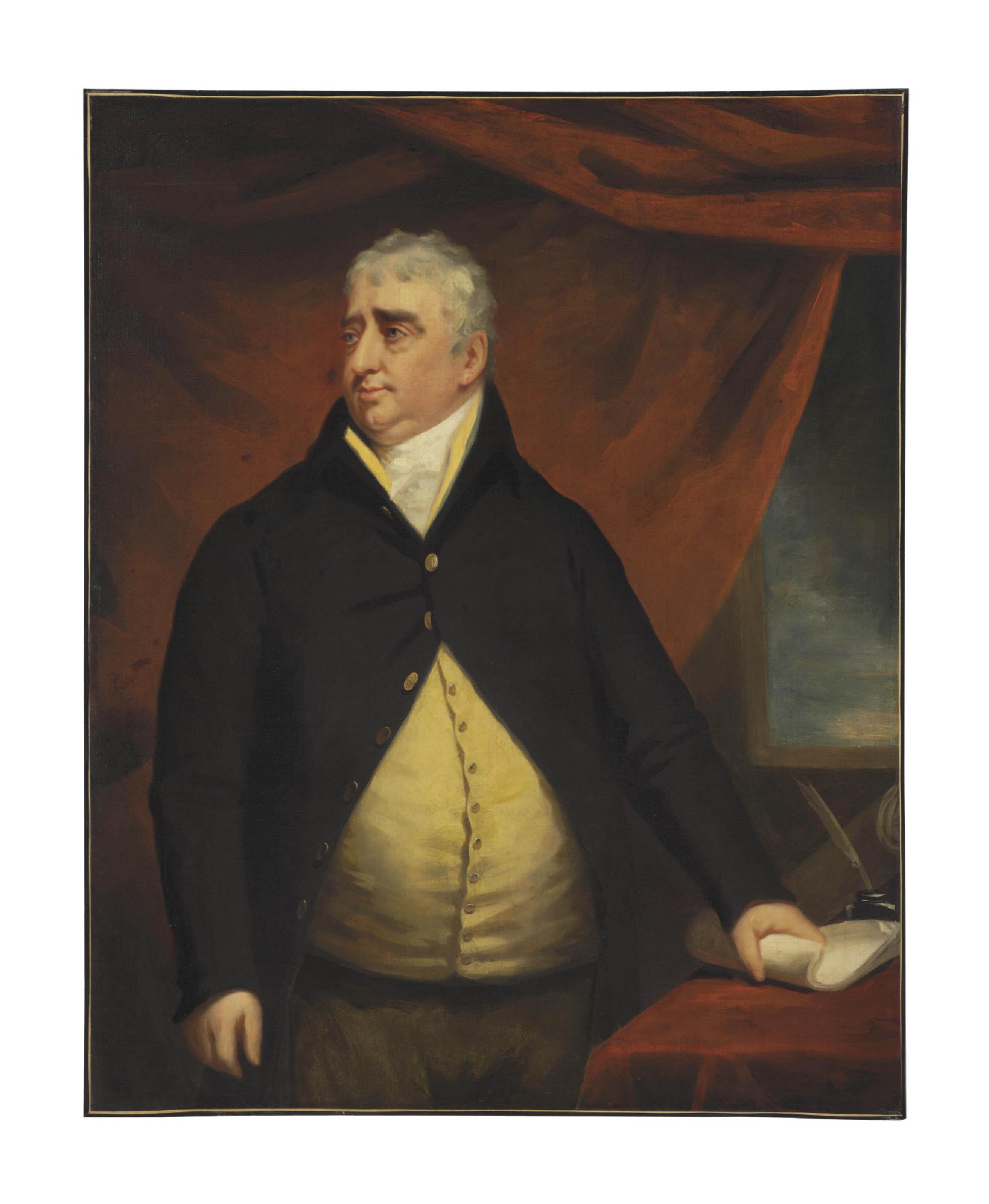John Opie, R.A. - Portrait of the Right Honourable Charles James Fox, three-quarter-length, standing beside a table