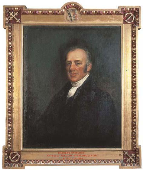 John Partridge - Portrait of Charles Stirling, 4th son of William Stirling of Keir, bust-length in a dark grey coat and white stock