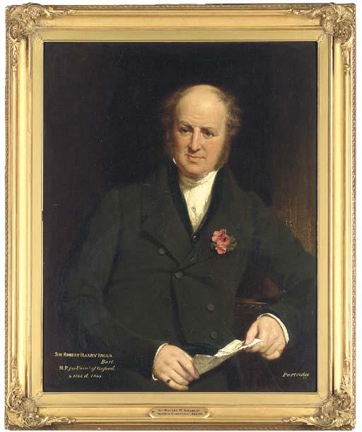 John Partridge - Portrait of Sir Robert Harry Inglis (1786-1855), of Milson Bryan, Bedford, half-length, seated, in a black coat, holding a letter