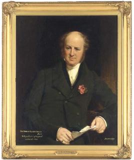 John Partridge - Portrait of Sir Robert Harry Inglis (1786-1855), of Milson Bryan, Bedford, half-length, seated, in a black coat, holding a letter