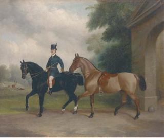 John Paul - A groom leading two cobs out of a stable