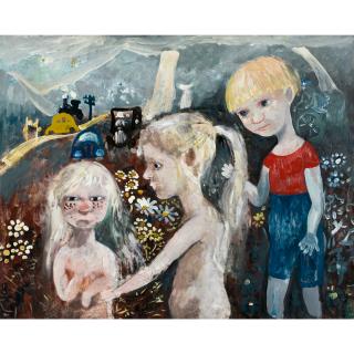 John Perceval - Australian Matthew, Tessa And Winkie In A Field Of Flowers