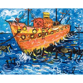 John Perceval - Australian Yellow Boat At Williamstown Pier