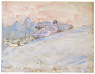 John Peter Russell - Chalets in the snow, at sunset