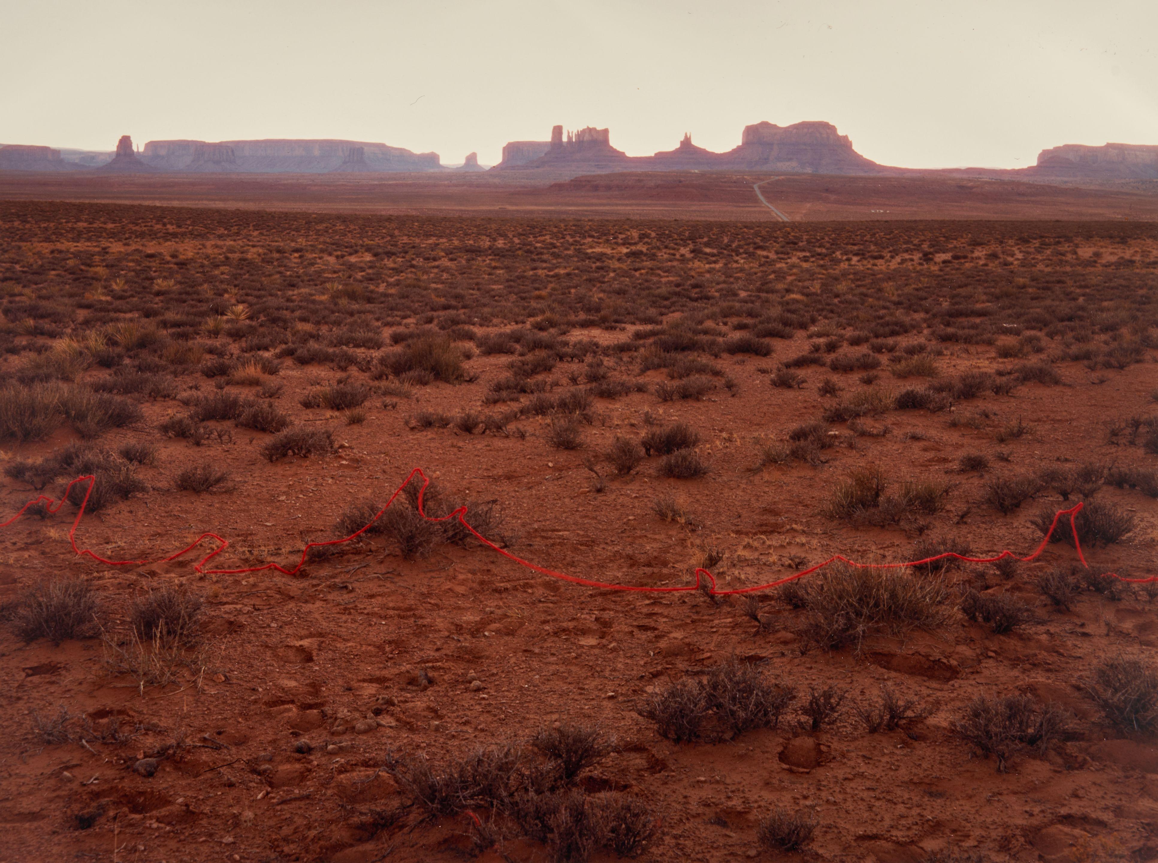John Pfahl - Monument Valley with Red String, Monument Valley, Utah