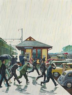 John Philip Falter - Commuters in the Rain