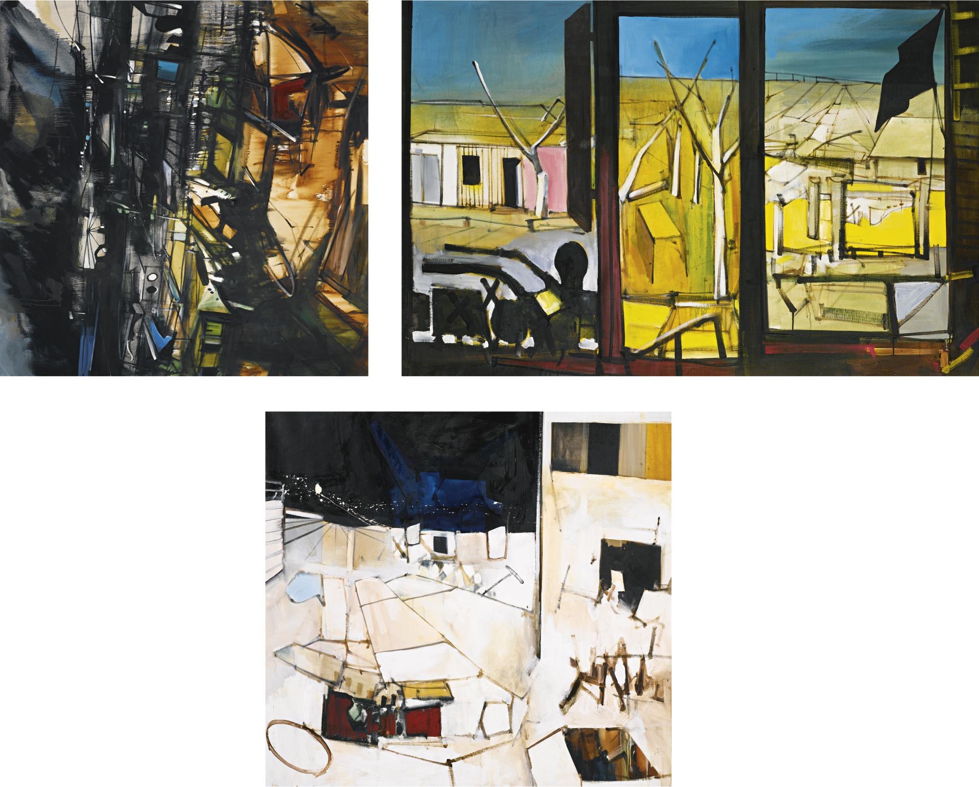 John Philip Hultberg - Packed Snow; Landscape With Flag; Empty City: Three Paintings