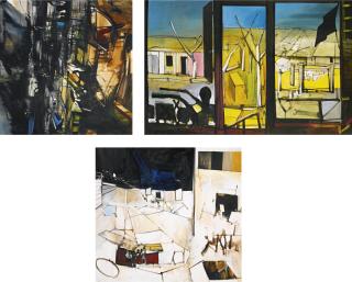 John Philip Hultberg - Packed Snow; Landscape With Flag; Empty City: Three Paintings