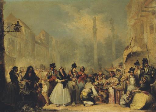 John Phillip, R.A. - Figures on the \'Almeda de Hercules\', Seville