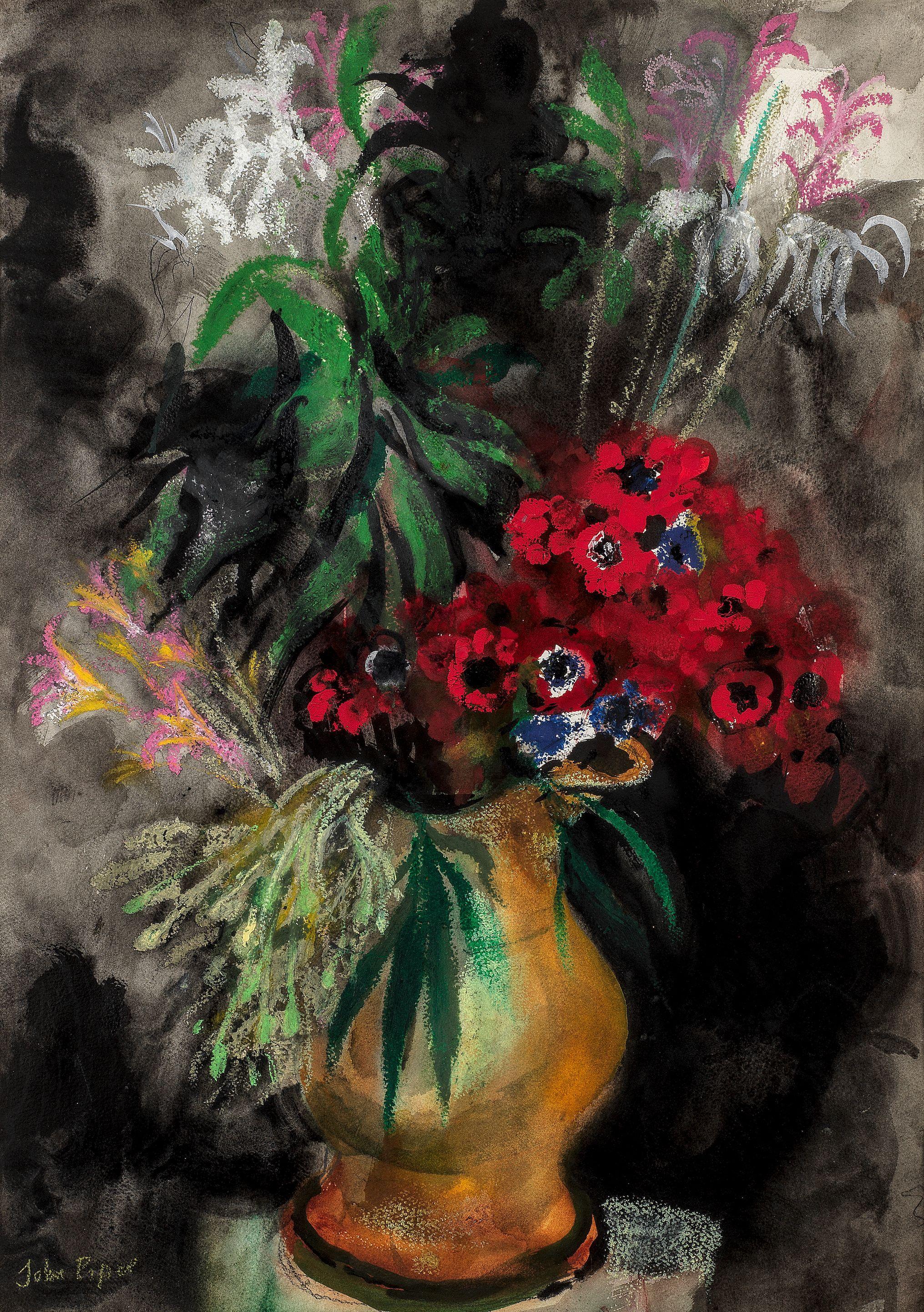 John Piper C.H. - Anemones in a Yellow Jug