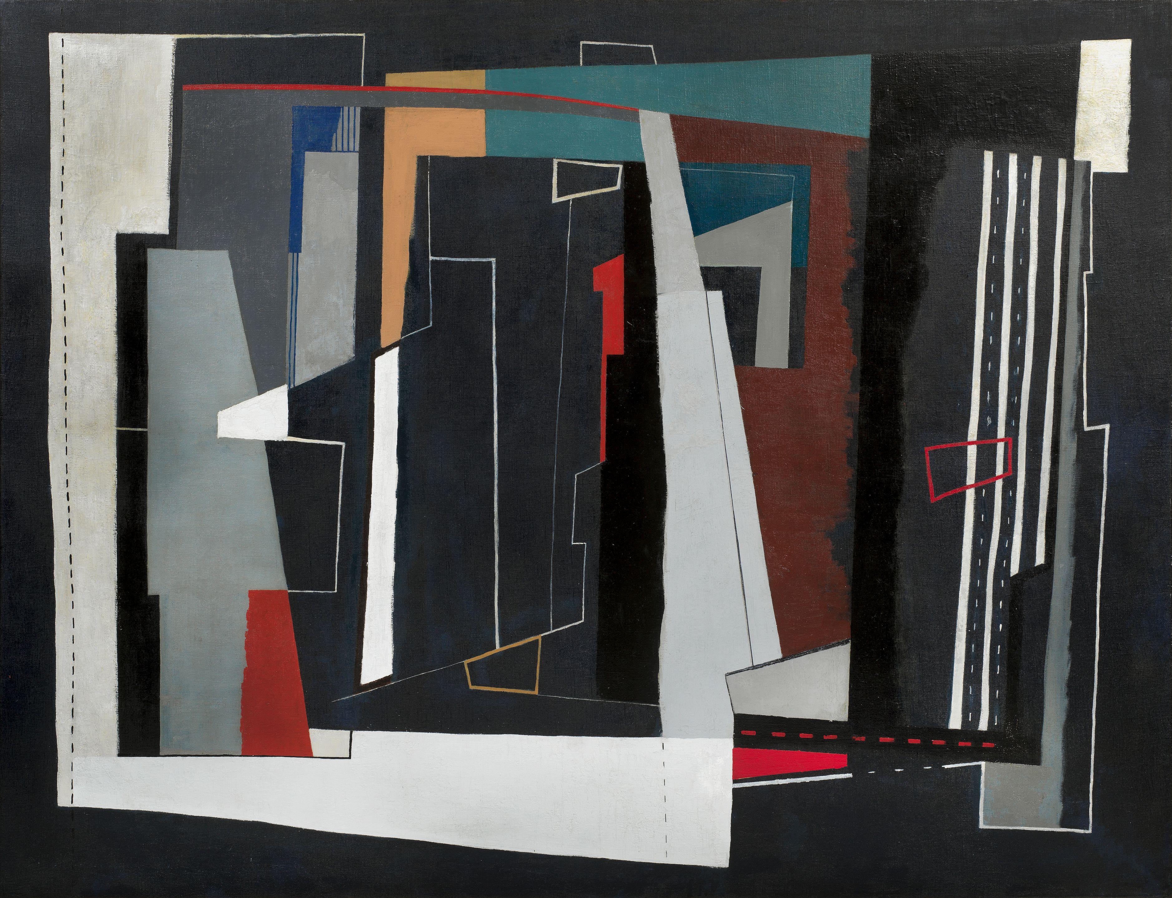 John Piper C.H. - Painting, 1936 (Forms on Dark Blue)