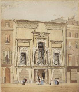 John Preston Neale - Bullock’s Museum or The Egyptian Hall, Piccadilly; and A preliminary drawing of Chiswick House, Middlesex for Neale’s Views of Seats (1829).