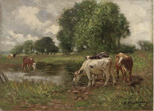 John Rabone Harvey - A Grazing Flock; And Cattle Watering