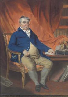 John Raphael Smith - Portrait of the Right Honorable Charles James Fox, M.P. (1749-1806), seated in his study, in a blue coat and mustard waistcoat and britches