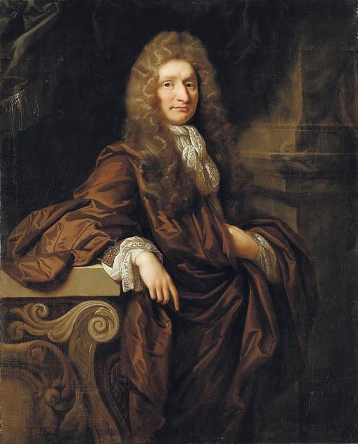 John Riley - Portrait Of A Gentleman, Three-Quarter-Length, In A Brown Cloak, In An Interior