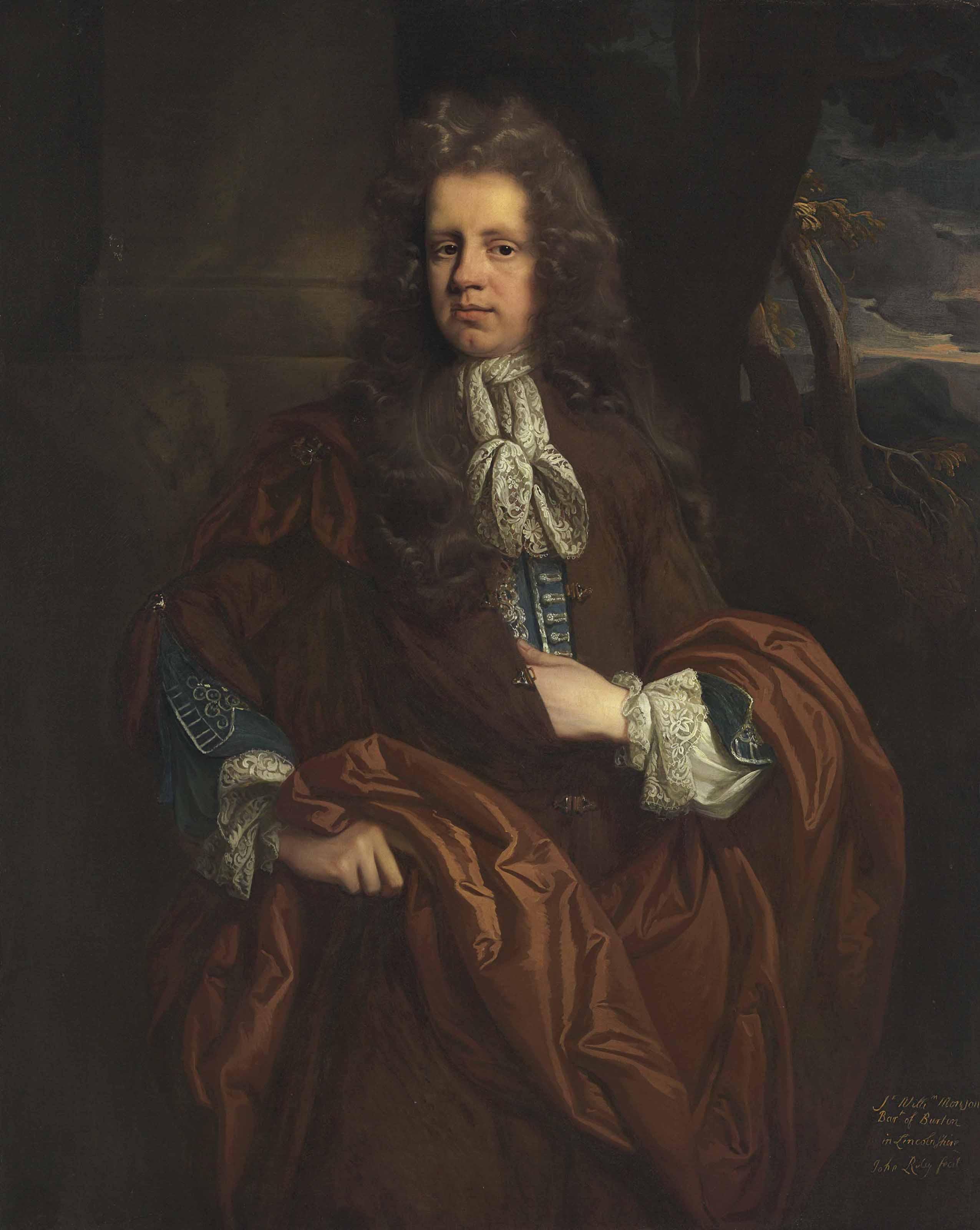 John Riley - Portrait of Sir William Monson, 4th Bt. (c. 1653-1727), three-quarter-length, before a column, a landscape beyond