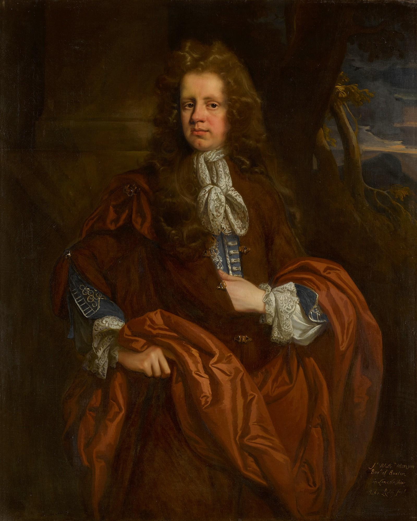 John Riley - Portrait of Sir William Monson, 4th Bt. (c. 1653-1727), three-quarter-length, before a column, a landscape beyond