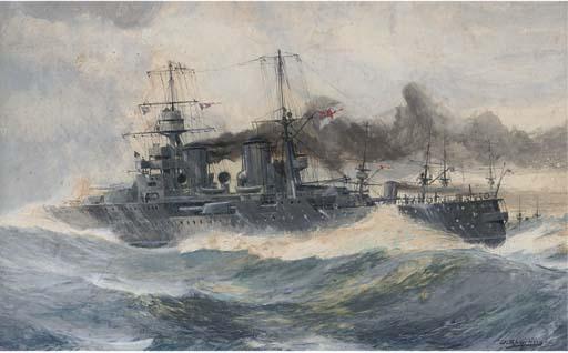 John Robert Charles Spurling - A Royal Naval Warship In Heavy Seas
