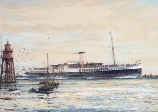 John Robert Charles Spurling - The Paddle Steamer Crested Eagle Running Down The Thames Estuary, Her Deck Crowded With Passengers