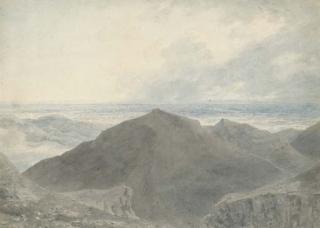 John Robert Cozens - A figure in an extensive mountainous landscape