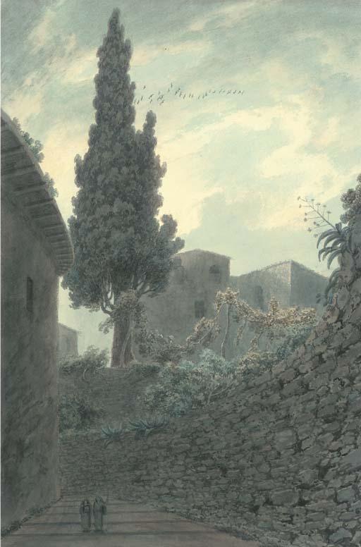 John Robert Cozens - Cypress In The Garden of The Franciscans At Salerno, Italy