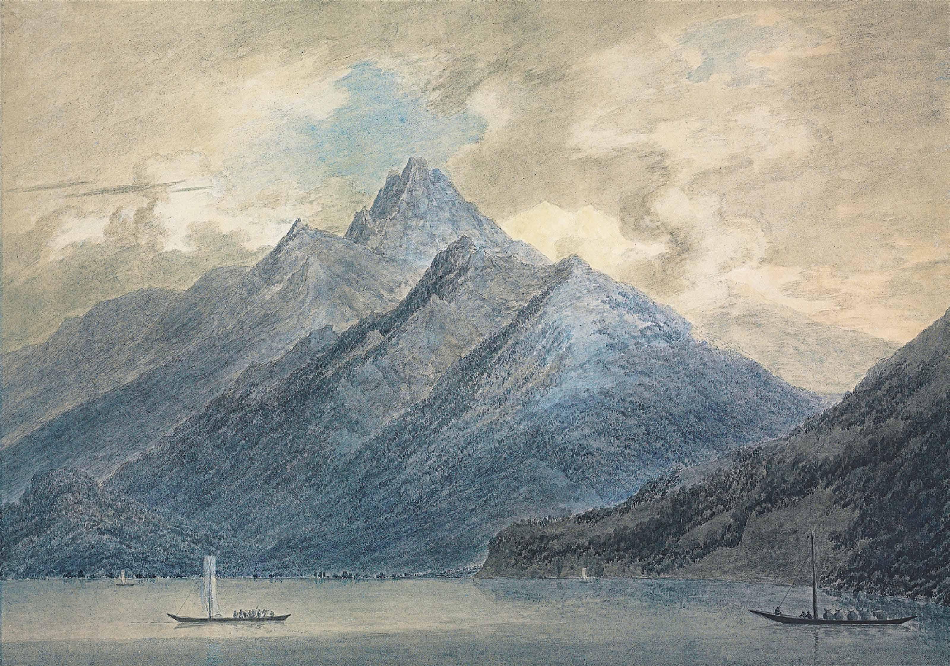 John Robert Cozens - Mountains overlooking a lake