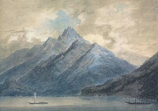 John Robert Cozens - Mountains overlooking a lake