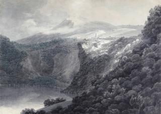 John Robert Cozens - The Lake and Town of Nemi, Italy