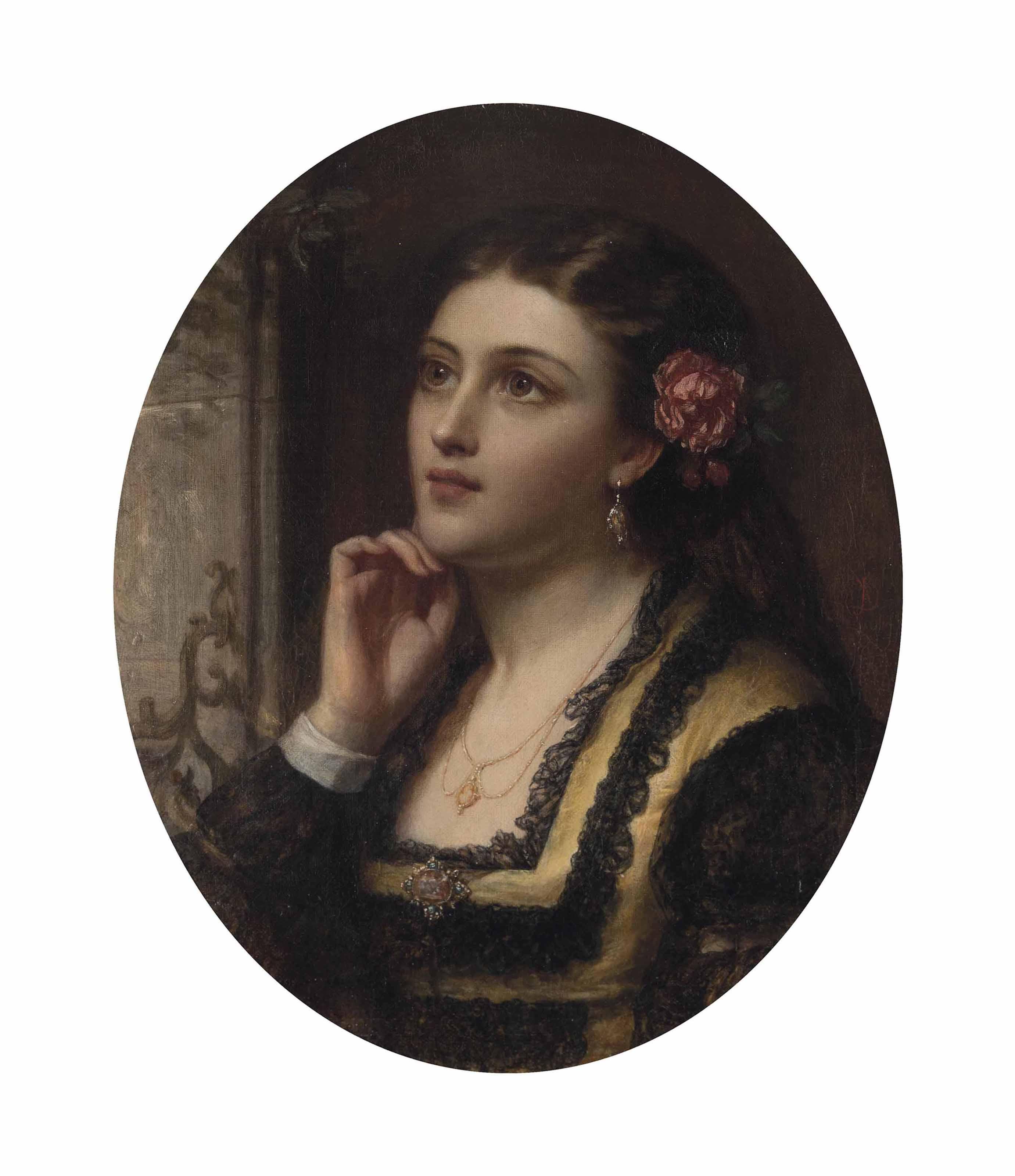 John Robert Dicksee - Her eyes are with her thoughts, but they are far away