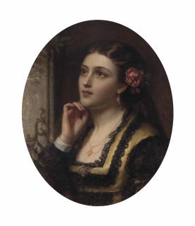 John Robert Dicksee - Her eyes are with her thoughts, but they are far away